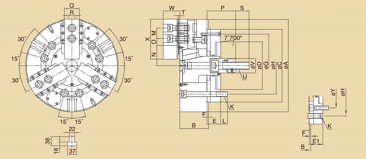 VL-DP 3-Backen-Vollfutter mit versiegelter und wasserdichter Flanschplatte gegen Späne für Vertikald