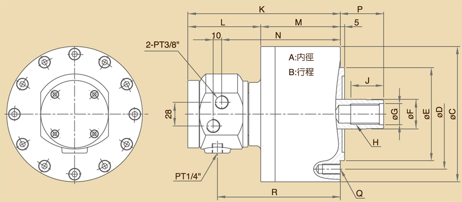 LR-Volldreh-Hydraulikzylinder (eingebauter Prüfwert)